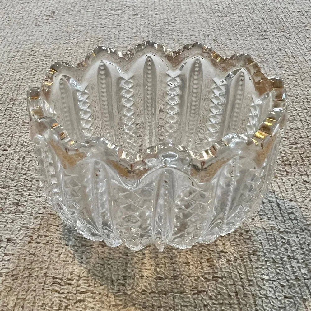 Vintage Pressed Glass Serving Gold Rimmed Dish Creamer Sugar Bowl 4 pieces